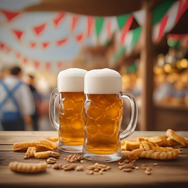 Foto dos tazas de cerveza con las palabras cerveza en ellas