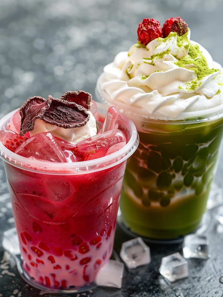 dos tazas de helado con una fresa en la parte superior