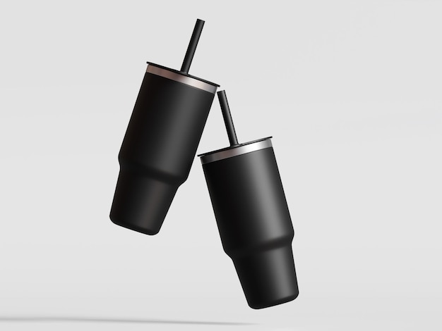 dos tazas negras están al revés y una tiene un mango negro
