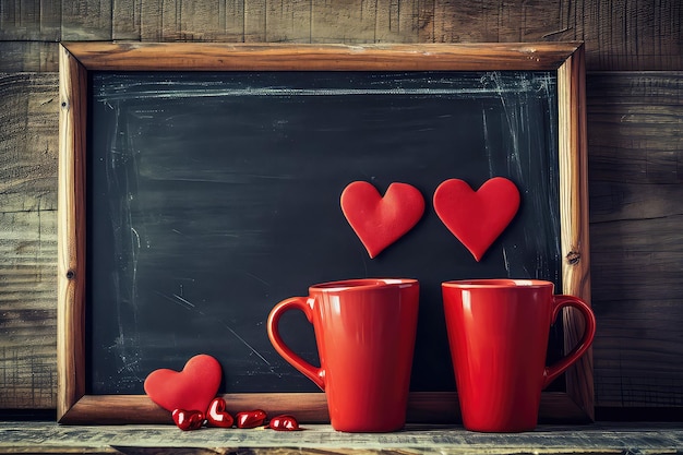 Foto dos tazas rojas el concepto de una fiesta de té conjunta en el día de san valentín