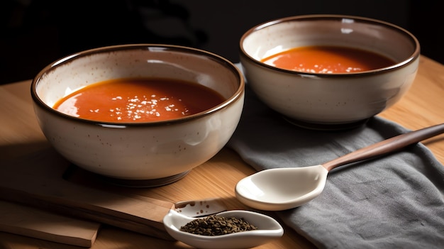 Dos tazones de sopa en una mesa