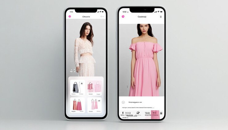 dos teléfonos con el sitio web de una marca de moda