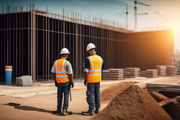 Dos trabajadores uniformados en un sitio de construcción