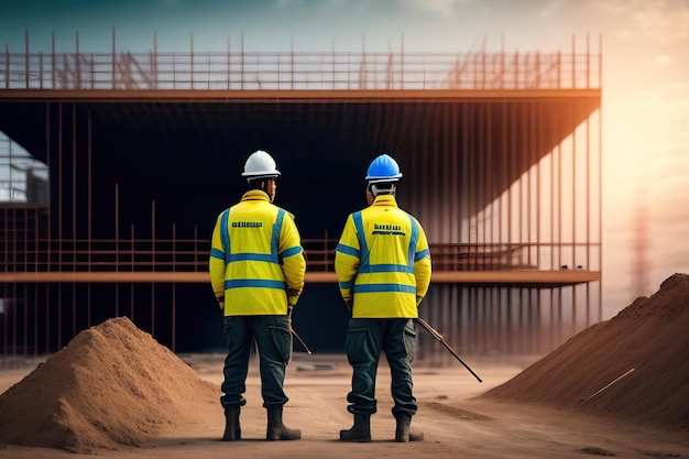 Dos trabajadores uniformados en un sitio de construcción