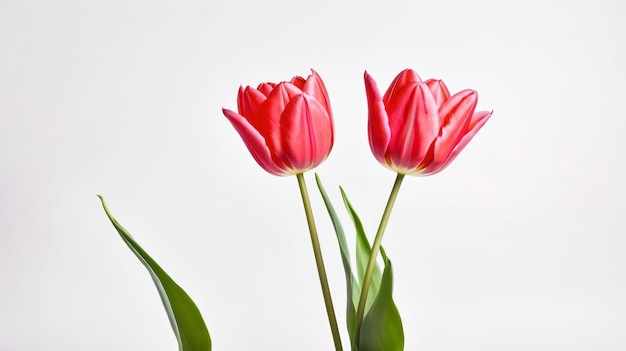 Dos tulipanes rojos en un jarrón en la mesa