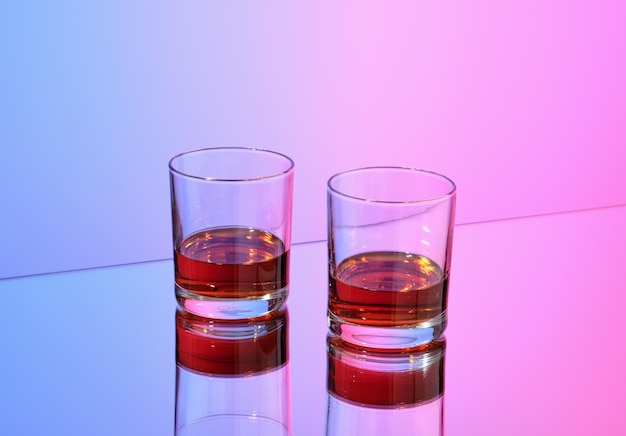 Dos vasos de bebida alcohólica whisky o coñac tema de la celebración