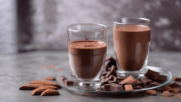 dos vasos de cacao y chocolate en la mesa ai generador