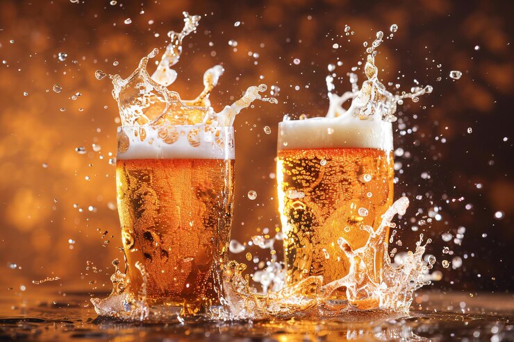Dos vasos con una cerveza en ellos y salpicaduras de alta calidad de alta resolución