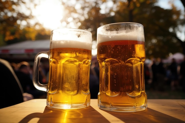 Dos vasos de cerveza en la fiesta de octubre