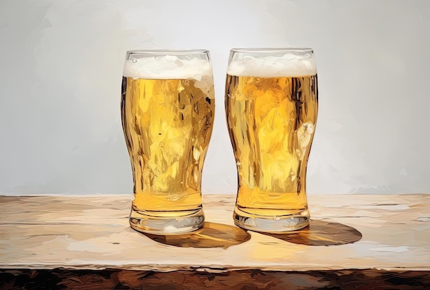 dos vasos de cerveza sobre la mesa al estilo de la energía juvenil