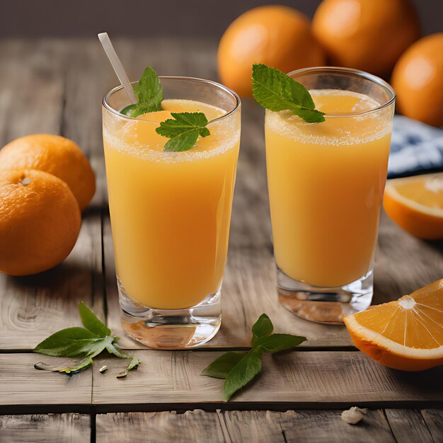 dos vasos de jugo de naranja con una pajita en el medio