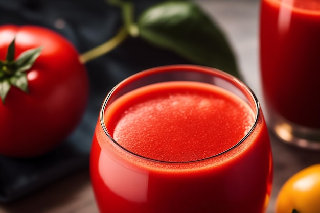 Foto dos vasos de jugo de tomate en una mesa