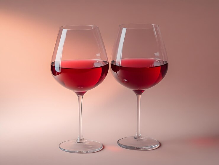 dos vasos de vino tinto con las palabras e en la parte inferior