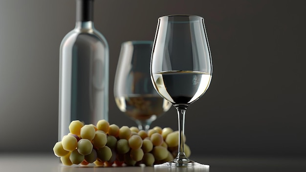 dos vasos de vino con uvas y un vaso de vino