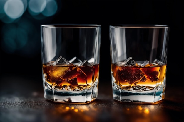 Dos vasos de whisky con hielo al lado