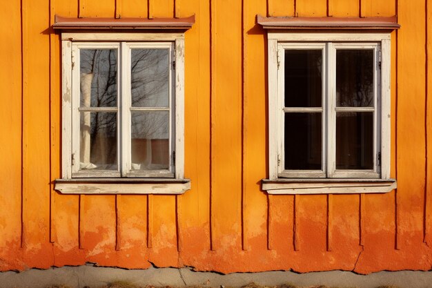 Foto dos ventanas de una casa de madera en el pueblo de laponia, finlandia