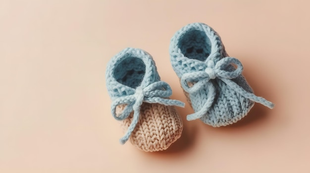 Dos zapatos de bebé sobre un fondo rosa con la palabra bebé en ellos.