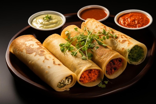 Dosa com Tangy Chutney Em fundo branco Fotografia de fast food Dosa