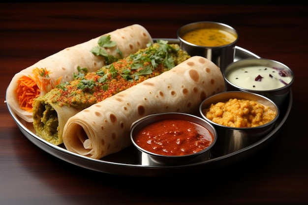 Dosa Trio Assorted Goodness Dosa fotografia de imagens de fast food