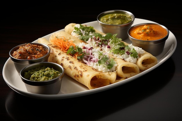 Foto dosa trio south indian delight dosa fast food fotografia de imagens