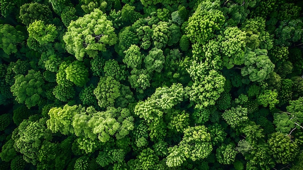 El dosel de un exuberante bosque de hoja caduca verde visto desde arriba