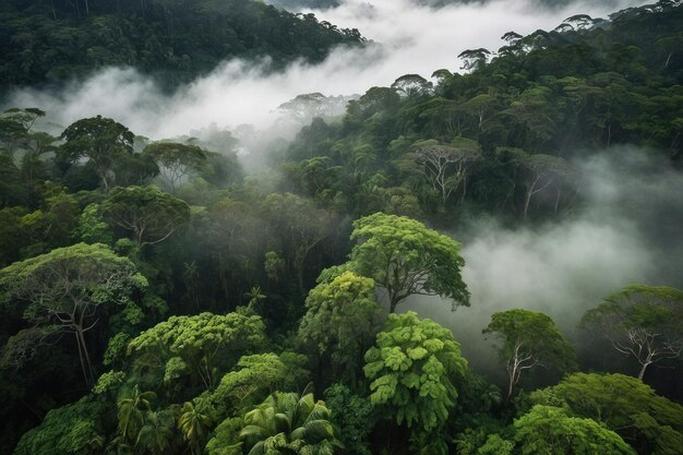 Foto el dosel de la selva tropical con niebla