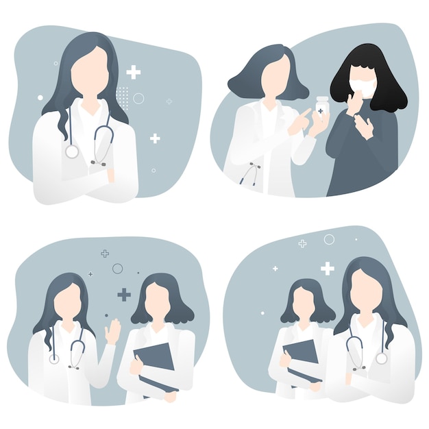 Doutor e enfermeiro com personagens de pacientes png transparente