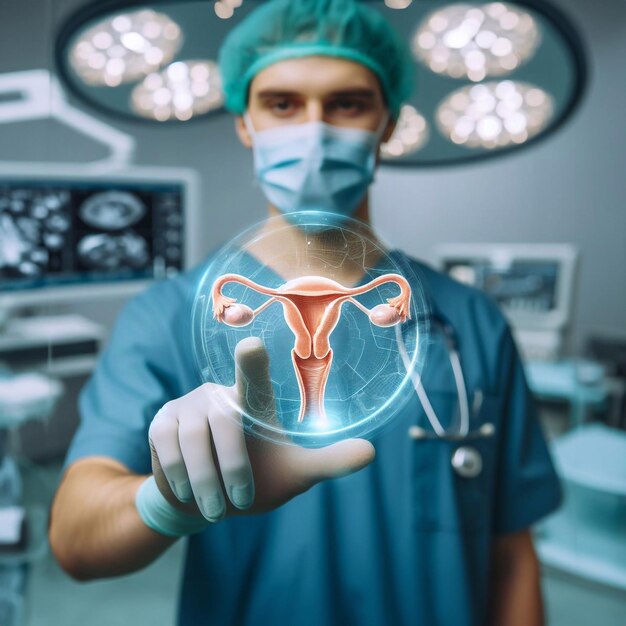 Doutor em sala de cirurgia e sistema reprodutivo tecnologia gráfica de hologramas arte generativa ai
