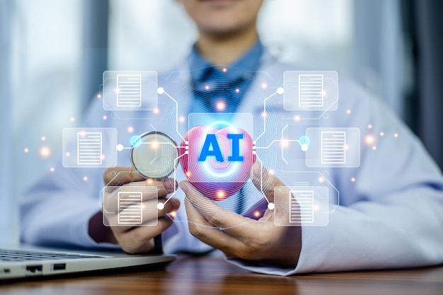 Doutor Inteligência Artificial em tecnologia médica moderna e automação IOT Doutor usando conceito de gerenciamento de documentos de IA