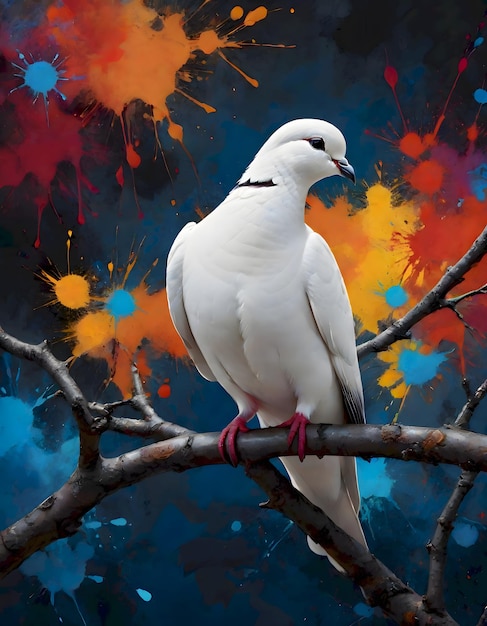 Foto dove em vibrant paint splash background