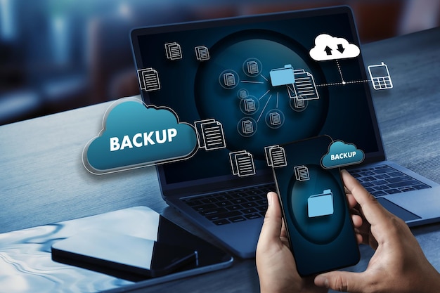 Download de backup de armazenamento computação transferência de dados digitais banco de dados de documentos nuvem no laptop comunicação conceito transferência compartilhamento compartilhamento de multimídia