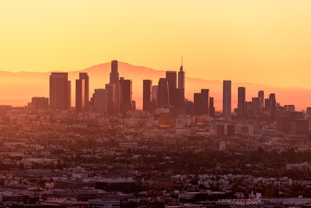 Downtown Los Angeles Skyline bei Sonnenaufgang