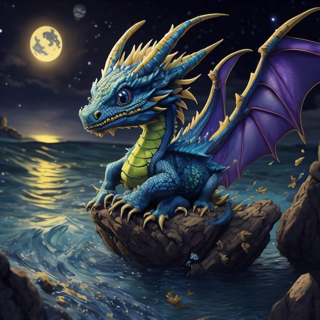 Drache auf den Felsen am Meer