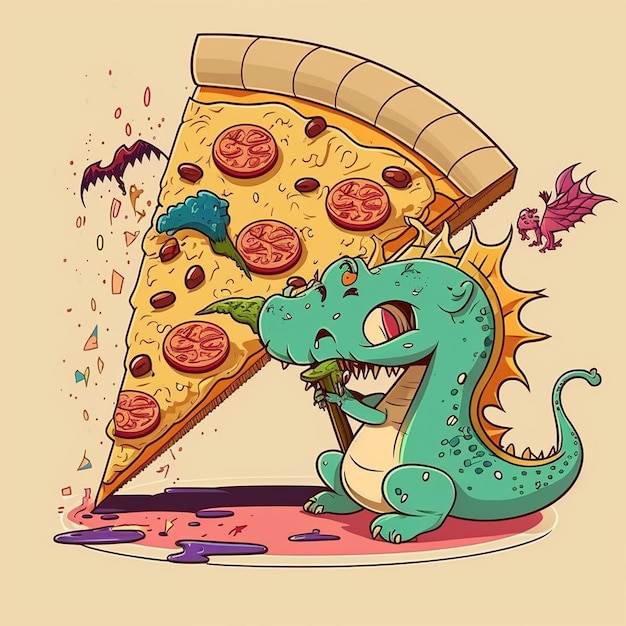 Drache isst eine Pizza-Vektor-Illustration