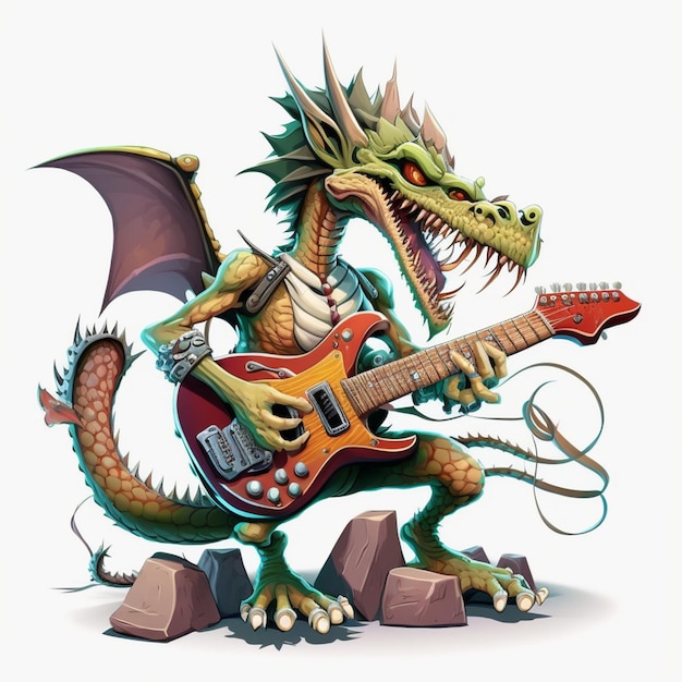 Drache spielt eine Gitarre Vektor-Illustration