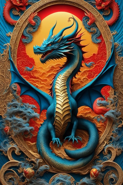 Drachen chinesisches Neujahr 2024 Poster Symbol Karte Illustration