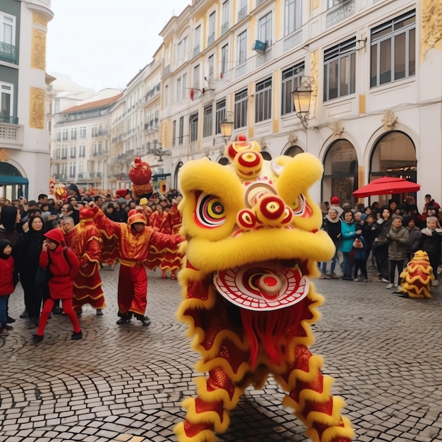 Drachen- oder Löwentanzshow Barongsai zur Feier des chinesischen Neujahrsfestes asiatisch traditionell