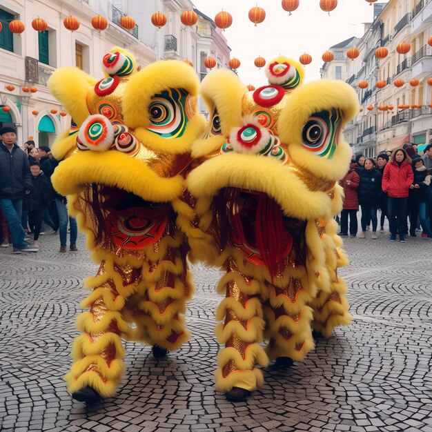 Drachen- oder Löwentanzshow Barongsai zur Feier des chinesischen Neujahrsfestes asiatisch traditionell