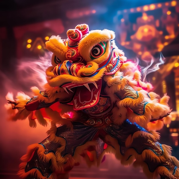 Drachen- oder Löwentanzshow Barongsai zur Feier des chinesischen Neujahrsfestes asiatisch traditionell