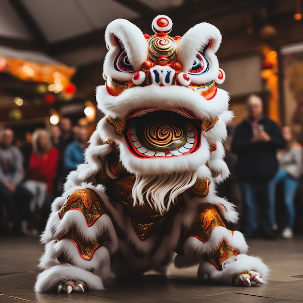 Drachen- oder Löwentanzshow Barongsai zur Feier des chinesischen Neujahrsfestes asiatisch traditionell