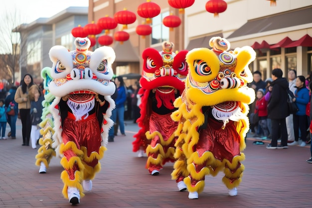 Drachen- oder Löwentanzshow Barongsai zur Feier des chinesischen Neujahrsfestes asiatisch traditionell