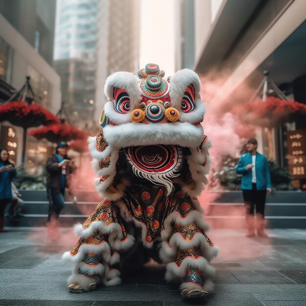 Drachen- oder Löwentanzshow Barongsai zur Feier des chinesischen Neujahrsfestes asiatisch traditionell