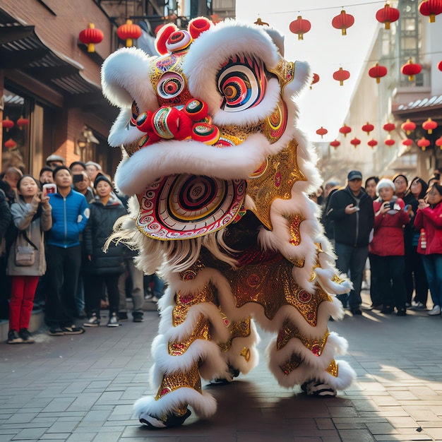 Drachen- oder Löwentanzshow Barongsai zur Feier des chinesischen Neujahrsfestes asiatisch traditionell