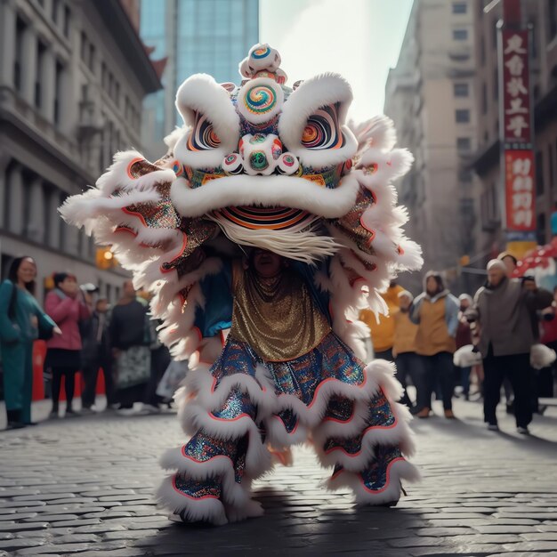 Drachen- oder Löwentanzshow Barongsai zur Feier des chinesischen Neujahrsfestes asiatisch traditionell