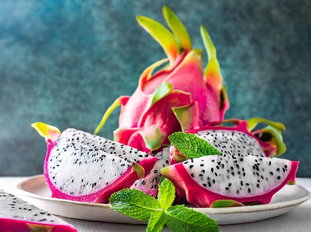 Foto drachenfrucht tropische früchte gesunde drachenfrüchte