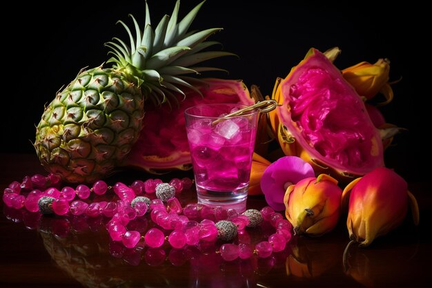 Foto drachenfrüchte mit einem von tropischen früchten inspirierten schmuckstück oder accessoire
