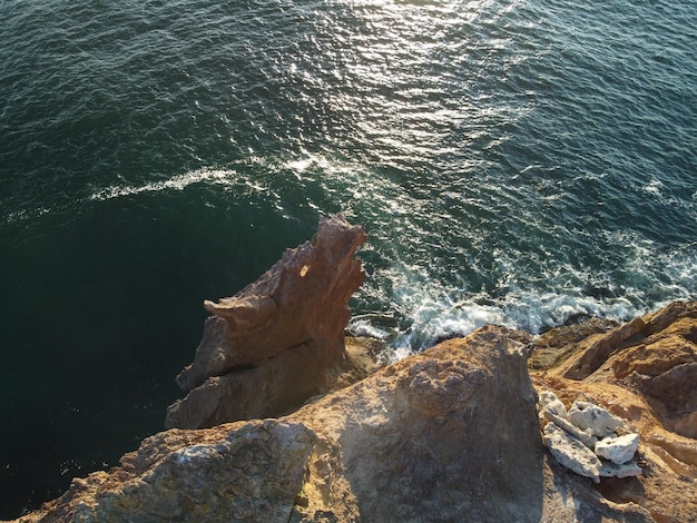 Drachenkopf ragt aus dem Wasser Die Fels- oder Lavaformation in Form eines großen Tieres Beliebtes Reiseziel Vulkangestein in Form eines Drachenkopfes