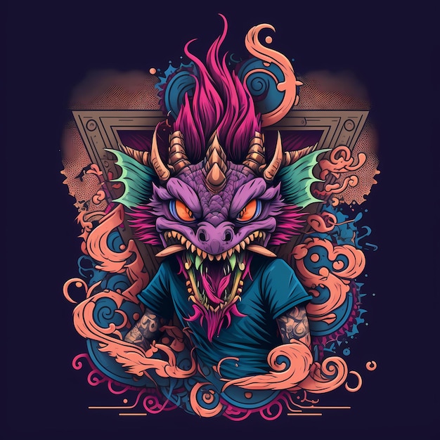 Drachenkopf-T-Shirt-Design Illustration