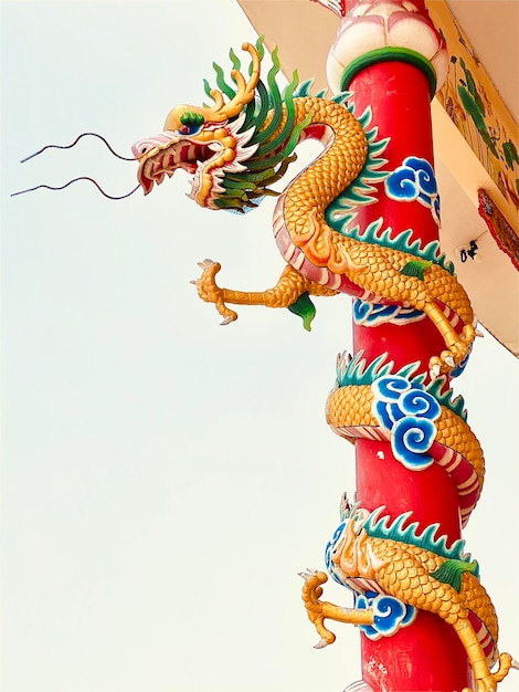 Drachenstatue Drachensymbol Drachen Chinese ist eine schöne thailändische und chinesische Architektur des Schreins