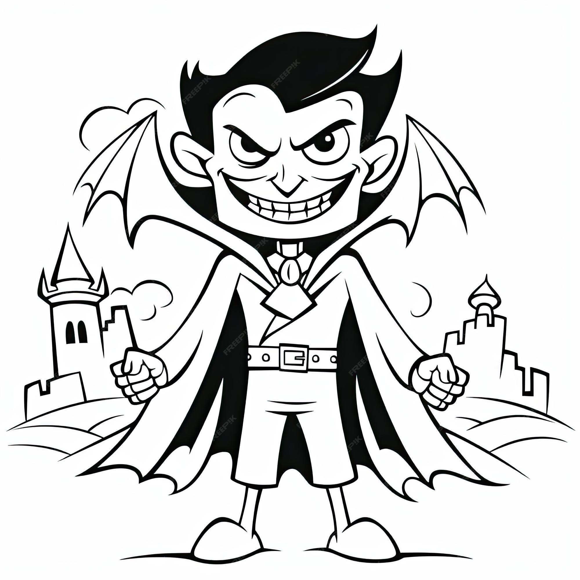 Página De Colorir Vampiros Feliz Para Ilustração Vetorial De Crianças.  Ilustração Linear Desenhada à Mão De Um Vampiro De Desenho Ilustração do  Vetor - Ilustração de branco, isolado: 231251630